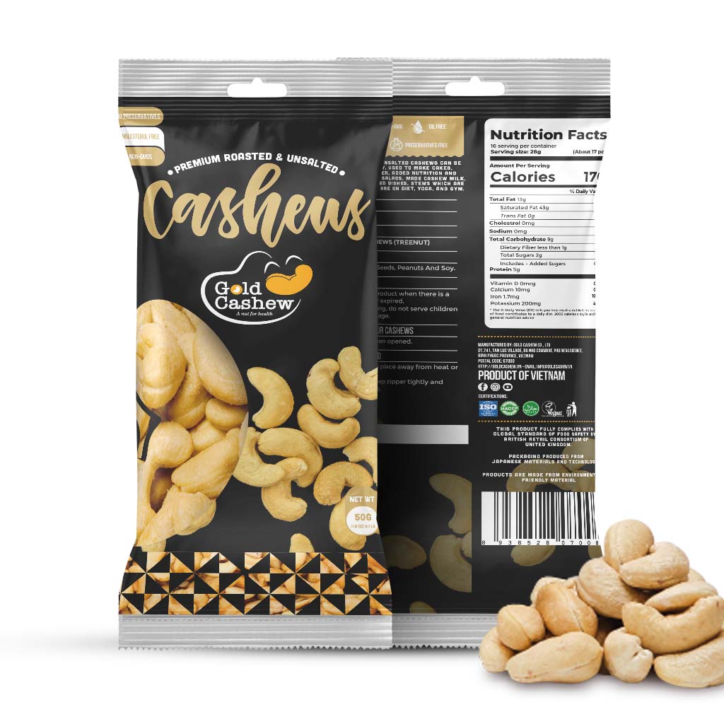 Premium Roasted & Unsalted Cashews 50g
